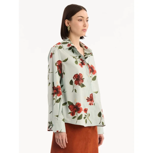 Oscar de la Renta Hibiscus Cotton Poplin Blouse - Tops - American Luxury Evening Wear at Luxury Shoes 
