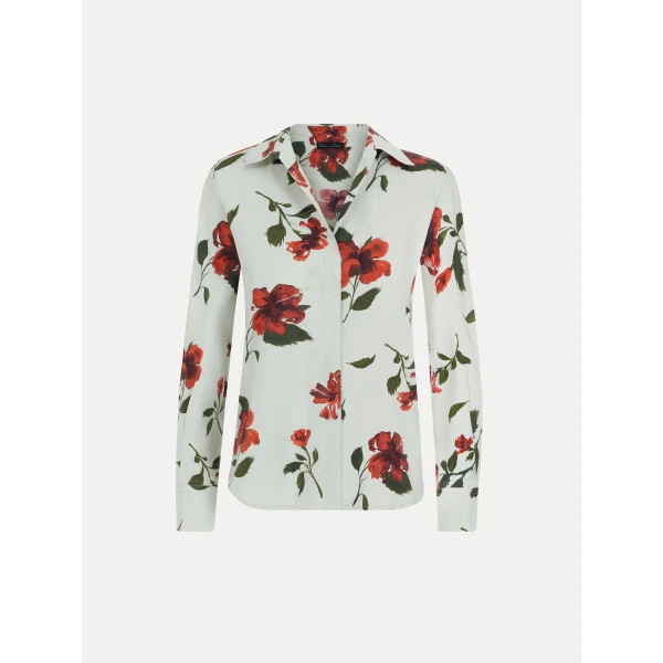 Oscar de la Renta Hibiscus Cotton Poplin Blouse - Tops - American Luxury Evening Wear at Luxury Shoes 