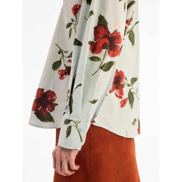 Oscar de la Renta Hibiscus Cotton Poplin Blouse - Tops - American Luxury Evening Wear at Luxury Shoes 