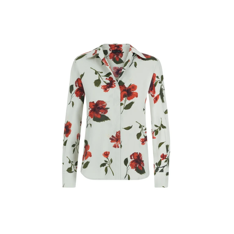 Oscar de la Renta Hibiscus Cotton Poplin Blouse - Tops - American Luxury Evening Wear at Luxury Shoes 