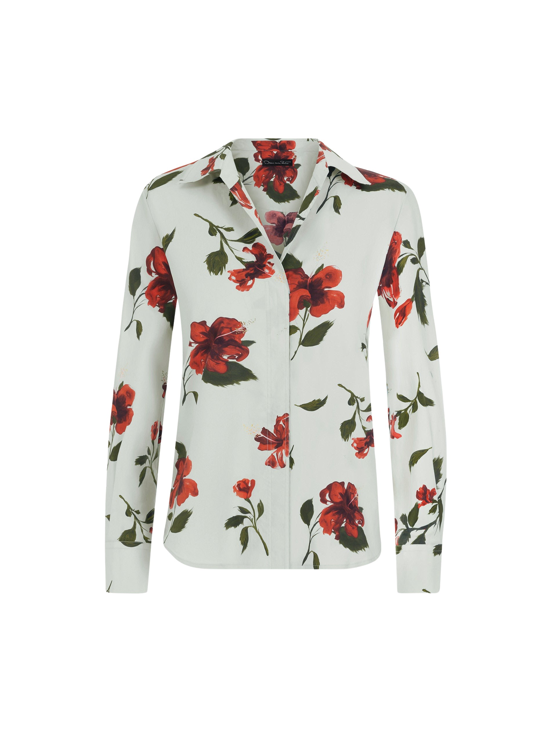 Oscar de la Renta Hibiscus Cotton Poplin Blouse