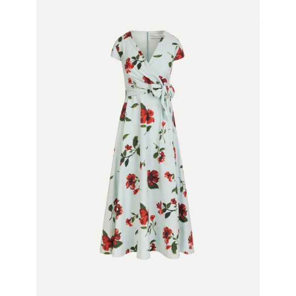 Oscar de la Renta Hibiscus Cotton Poplin Wrap Dress - Dresses - American Luxury Evening Wear at Luxury Shoes 