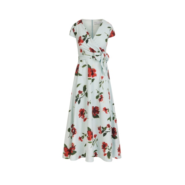 Oscar de la Renta Hibiscus Cotton Poplin Wrap Dress - Dresses - American Luxury Evening Wear at Luxury Shoes 