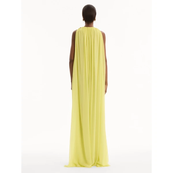 Oscar de la Renta Hibiscus Detail Silk Chiffon Caftan - kimono - American Luxury Evening Wear at Luxury Shoes 