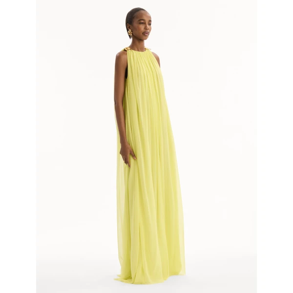 Oscar de la Renta Hibiscus Detail Silk Chiffon Caftan - kimono - American Luxury Evening Wear at Luxury Shoes 