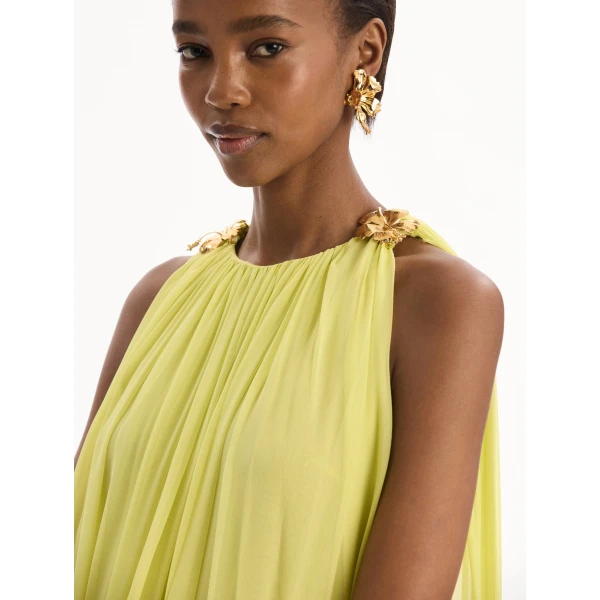 Oscar de la Renta Hibiscus Detail Silk Chiffon Caftan - kimono - American Luxury Evening Wear at Luxury Shoes 