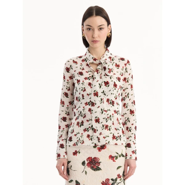 Oscar de la Renta Hibiscus Silk Chiffon Blouse - Tops - American Luxury Evening Wear at Luxury Shoes 