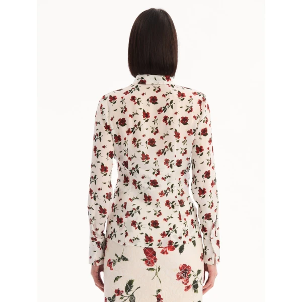 Oscar de la Renta Hibiscus Silk Chiffon Blouse - Tops - American Luxury Evening Wear at Luxury Shoes 