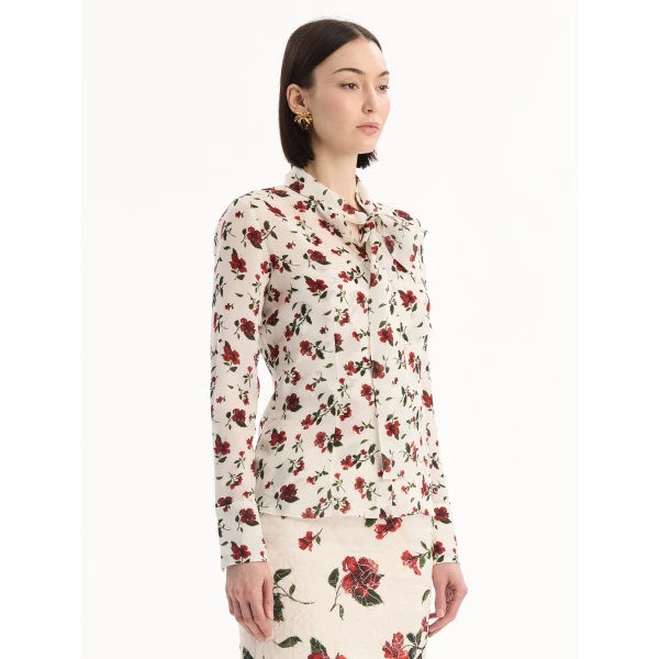 Oscar de la Renta Hibiscus Silk Chiffon Blouse - Tops - American Luxury Evening Wear at Luxury Shoes 