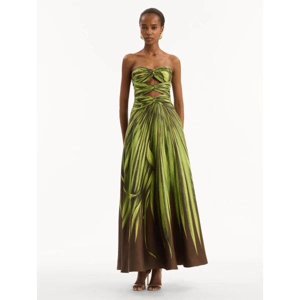 Oscar de la Renta Palm Leaves Silk Twill Cocktail Dress - Dresses - American Luxury Evening Wear at Luxury Shoes 