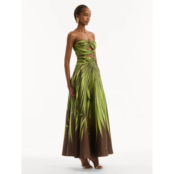 Oscar de la Renta Palm Leaves Silk Twill Cocktail Dress - Dresses - American Luxury Evening Wear at Luxury Shoes 