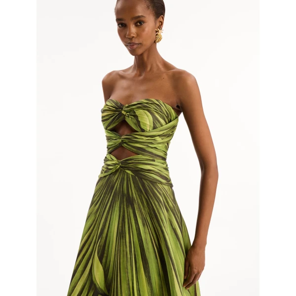 Oscar de la Renta Palm Leaves Silk Twill Cocktail Dress - Dresses - American Luxury Evening Wear at Luxury Shoes 