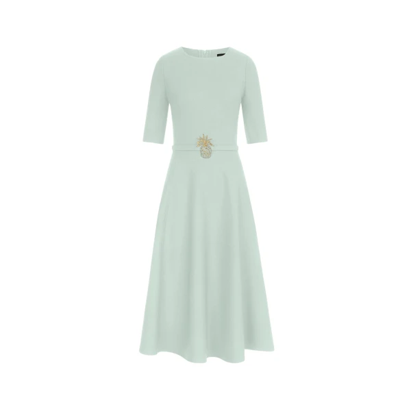 Oscar de la Renta Pineapple Belt Wool Dress - Dresses - American Luxury Evening Wear at Luxury Shoes 