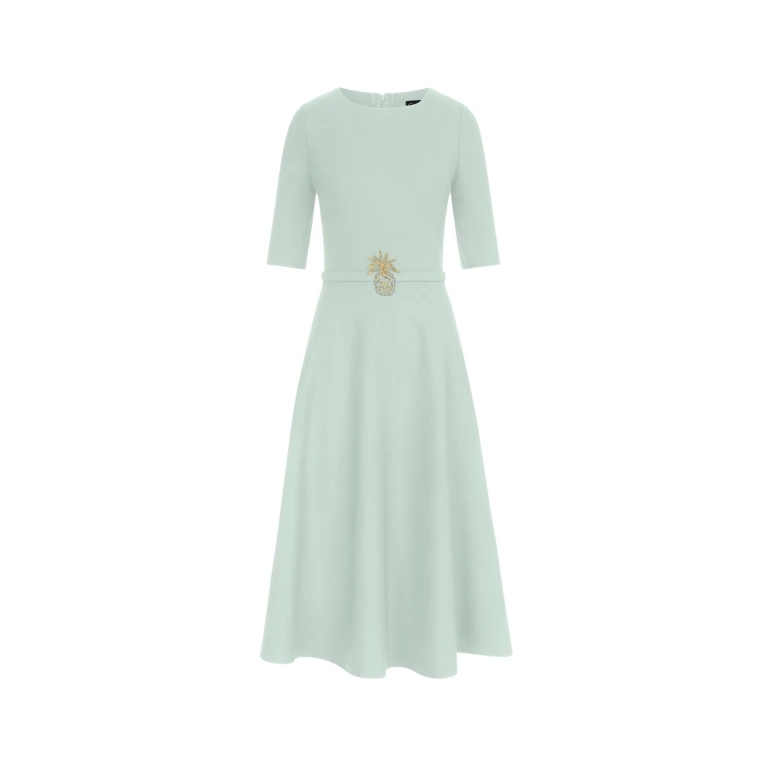 Oscar de la Renta Pineapple Belt Wool Dress - Dresses - American Luxury Evening Wear at Luxury Shoes 