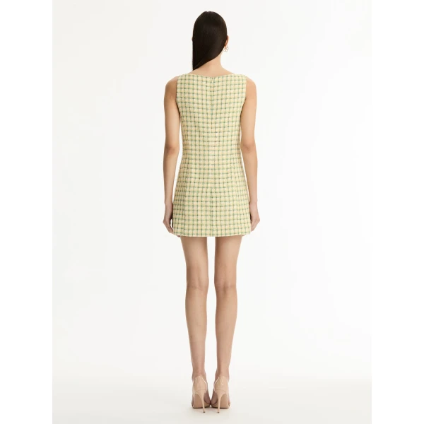 Oscar de la Renta Point d’Esprit Feather Embroidered Checked Tweed Dress - Dresses - American Luxury Evening Wear at Luxury Shoes 