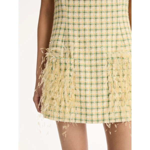 Oscar de la Renta Point d’Esprit Feather Embroidered Checked Tweed Dress - Dresses - American Luxury Evening Wear at Luxury Shoes 