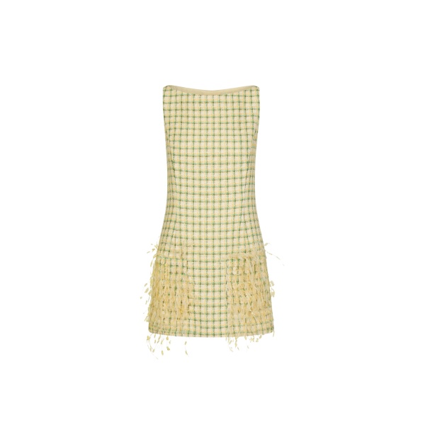 Oscar de la Renta Point d’Esprit Feather Embroidered Checked Tweed Dress - Dresses - American Luxury Evening Wear at Luxury Shoes 