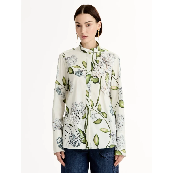 Oscar de la Renta Porcelain Flower Cotton Poplin Blouse - Tops - American Luxury Evening Wear at Luxury Shoes 