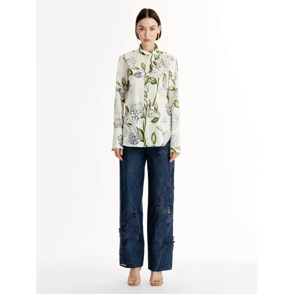 Oscar de la Renta Porcelain Flower Cotton Poplin Blouse - Tops - American Luxury Evening Wear at Luxury Shoes 