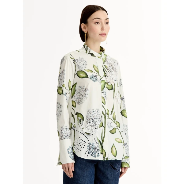 Oscar de la Renta Porcelain Flower Cotton Poplin Blouse - Tops - American Luxury Evening Wear at Luxury Shoes 