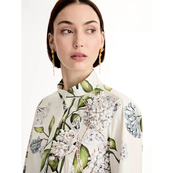 Oscar de la Renta Porcelain Flower Cotton Poplin Blouse - Tops - American Luxury Evening Wear at Luxury Shoes 
