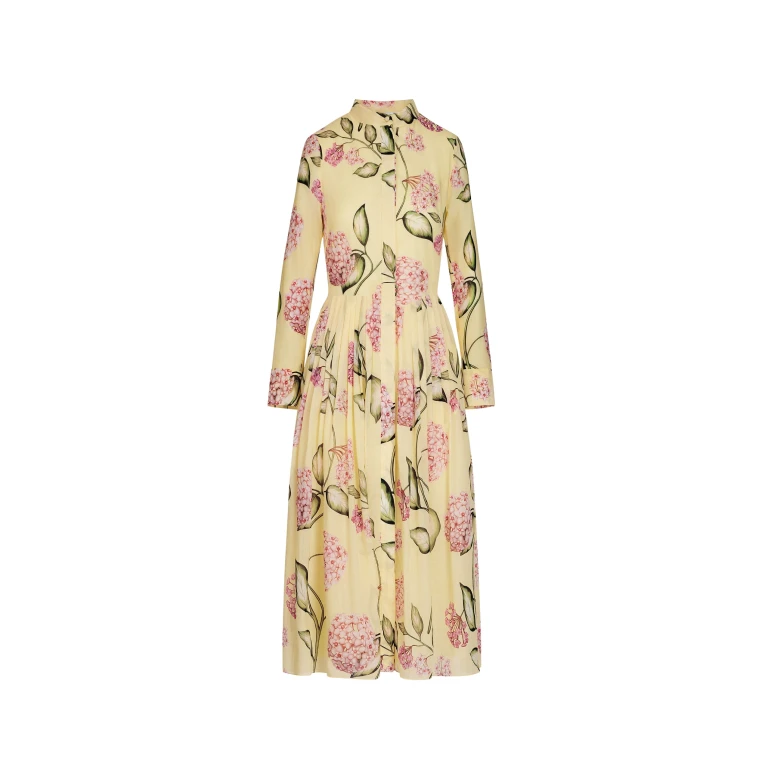 Oscar de la Renta Porcelain Flower Cotton Poplin Long Sleeve Dress - Dresses - American Luxury Evening Wear at Luxury Shoes 