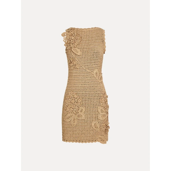 Oscar de la Renta Porcelain Flower Crochet Lattice Dress - Dresses - American Luxury Evening Wear at Luxury Shoes 