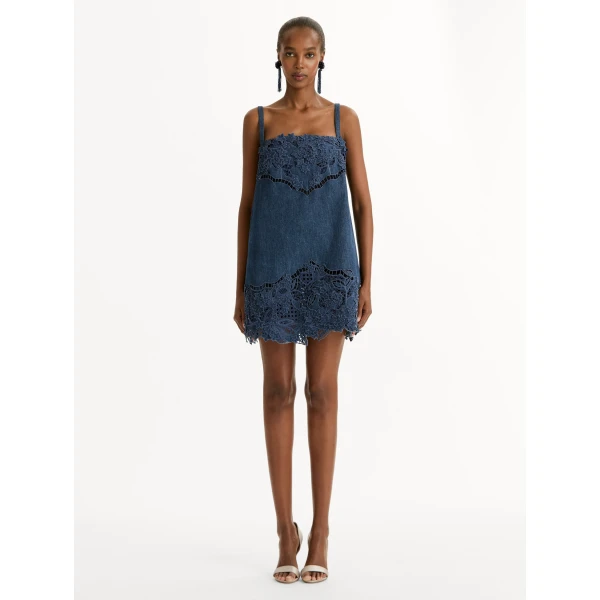 Oscar de la Renta Porcelain Flower Cutout Denim Dress - Dresses - American Luxury Evening Wear at Luxury Shoes 