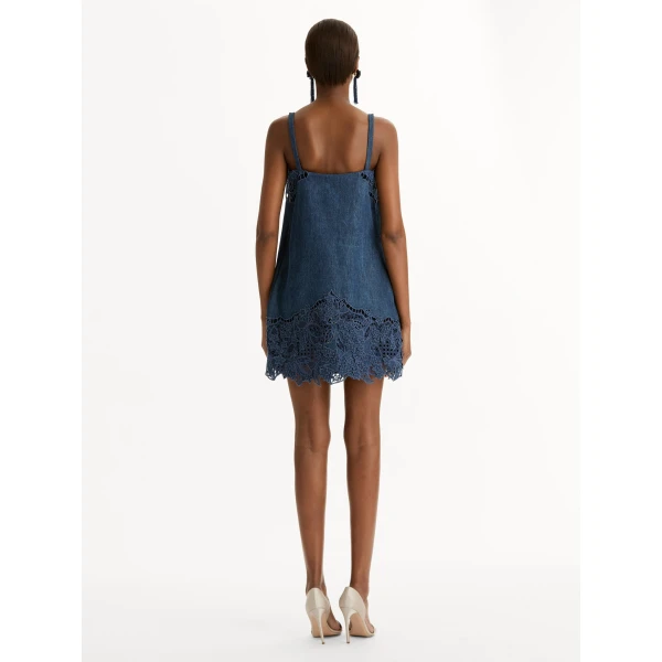 Oscar de la Renta Porcelain Flower Cutout Denim Dress - Dresses - American Luxury Evening Wear at Luxury Shoes 