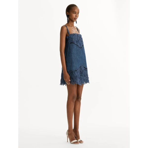 Oscar de la Renta Porcelain Flower Cutout Denim Dress - Dresses - American Luxury Evening Wear at Luxury Shoes 