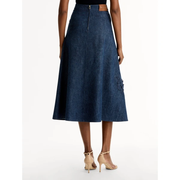 Oscar de la Renta Porcelain Flower Cutout Denim Skirt - Skirts - American Luxury Evening Wear at Luxury Shoes 