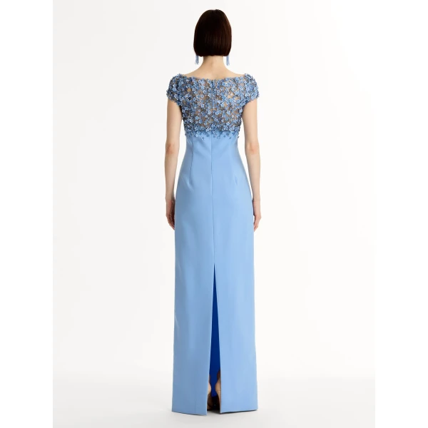 Oscar de la Renta Porcelain Flower Embroidered Cap Sleeve Gown - Dresses - American Luxury Evening Wear at Luxury Shoes 