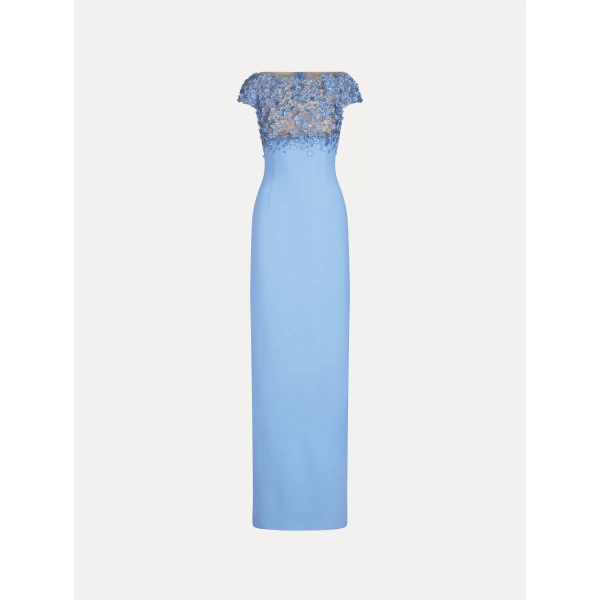 Oscar de la Renta Porcelain Flower Embroidered Cap Sleeve Gown - Dresses - American Luxury Evening Wear at Luxury Shoes 