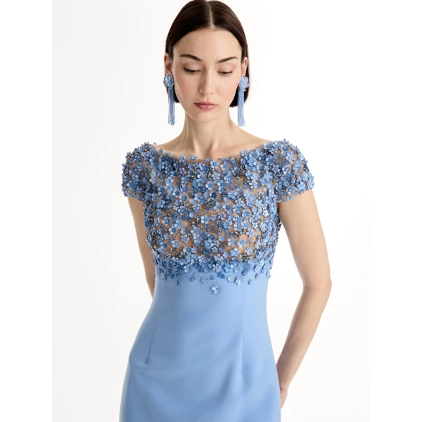 Oscar de la Renta Porcelain Flower Embroidered Cap Sleeve Gown - Dresses - American Luxury Evening Wear at Luxury Shoes 