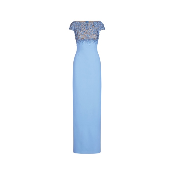 Oscar de la Renta Porcelain Flower Embroidered Cap Sleeve Gown - Dresses - American Luxury Evening Wear at Luxury Shoes 