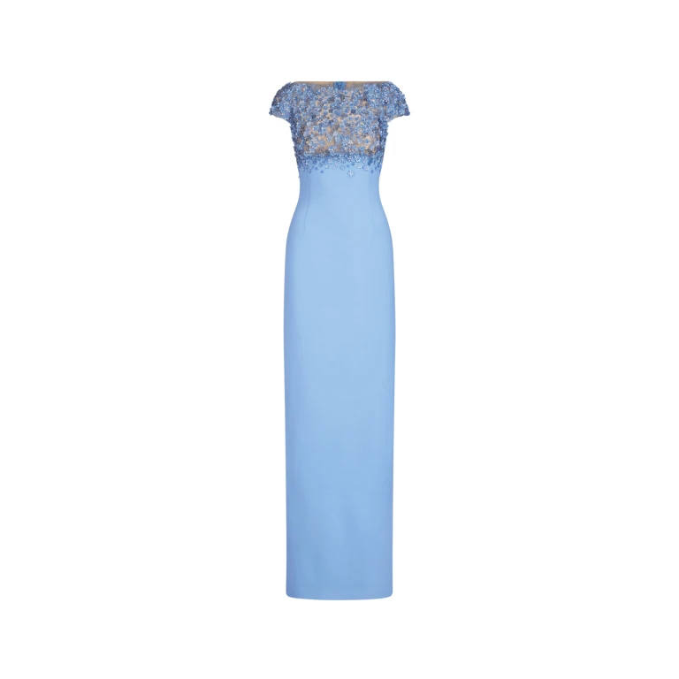 Oscar de la Renta Porcelain Flower Embroidered Cap Sleeve Gown - Dresses - American Luxury Evening Wear at Luxury Shoes 