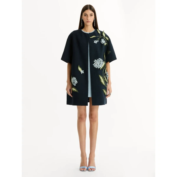 Oscar de la Renta Porcelain Flower Embroidered Coat - Coats - American Luxury Evening Wear at Luxury Shoes 