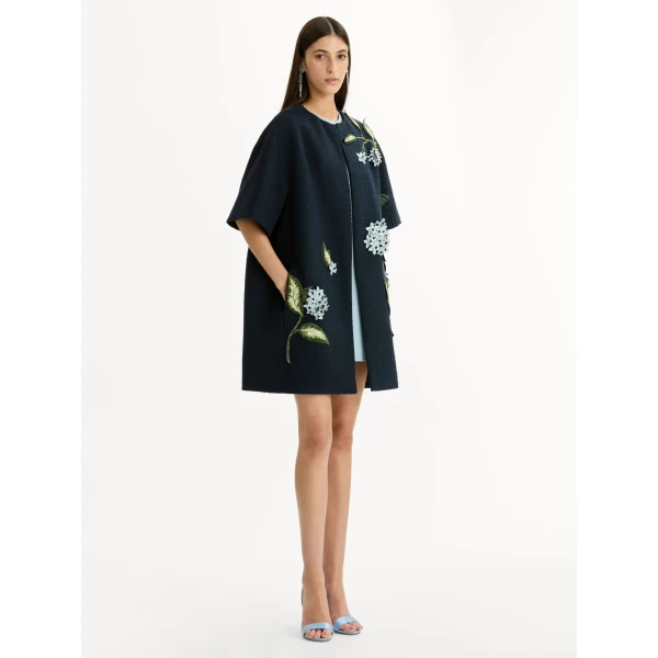 Oscar de la Renta Porcelain Flower Embroidered Coat - Coats - American Luxury Evening Wear at Luxury Shoes 