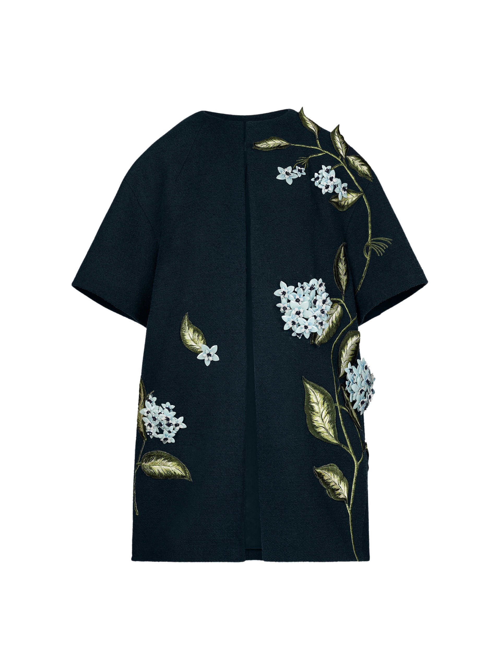 Oscar de la Renta Porcelain Flower Embroidered Coat