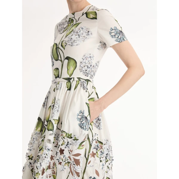 Oscar de la Renta Porcelain Flower Embroidered Cotton Poplin Dress - Dresses - American Luxury Evening Wear at Luxury Shoes 