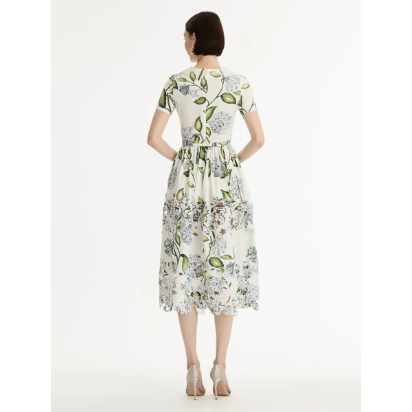 Oscar de la Renta Porcelain Flower Embroidered Cotton Poplin Dress - Dresses - American Luxury Evening Wear at Luxury Shoes 