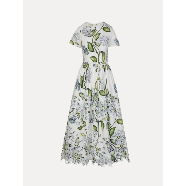 Oscar de la Renta Porcelain Flower Embroidered Cotton Poplin Dress - Dresses - American Luxury Evening Wear at Luxury Shoes 