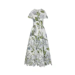 Oscar de la Renta Porcelain Flower Embroidered Cotton Poplin Dress - Dresses - American Luxury Evening Wear at Luxury Shoes 
