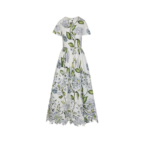 Oscar de la Renta Porcelain Flower Embroidered Cotton Poplin Dress - Dresses - American Luxury Evening Wear at Luxury Shoes 