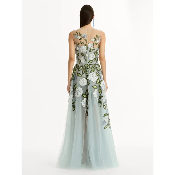 Oscar de la Renta Porcelain Flower Embroidered Gown - Dresses - American Luxury Evening Wear at Luxury Shoes 