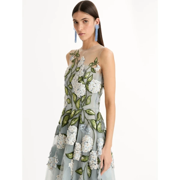 Oscar de la Renta Porcelain Flower Embroidered Gown - Dresses - American Luxury Evening Wear at Luxury Shoes 