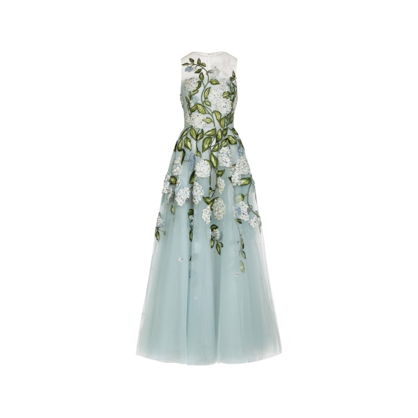 Oscar de la Renta Porcelain Flower Embroidered Gown - Dresses - American Luxury Evening Wear at Luxury Shoes 