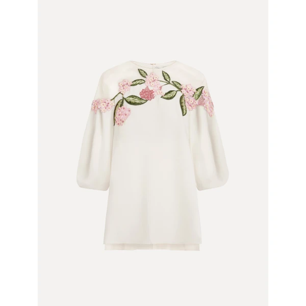Oscar de la Renta Porcelain Flower Embroidered Illusion Blouse - Tops - American Luxury Evening Wear at Luxury Shoes 