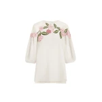 Oscar de la Renta Porcelain Flower Embroidered Illusion Blouse - Tops - American Luxury Evening Wear at Luxury Shoes 