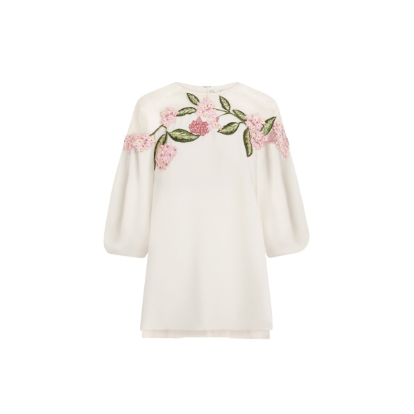 Oscar de la Renta Porcelain Flower Embroidered Illusion Blouse - Tops - American Luxury Evening Wear at Luxury Shoes 